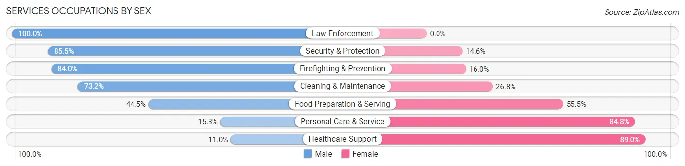 Services Occupations by Sex in Zip Code 48823