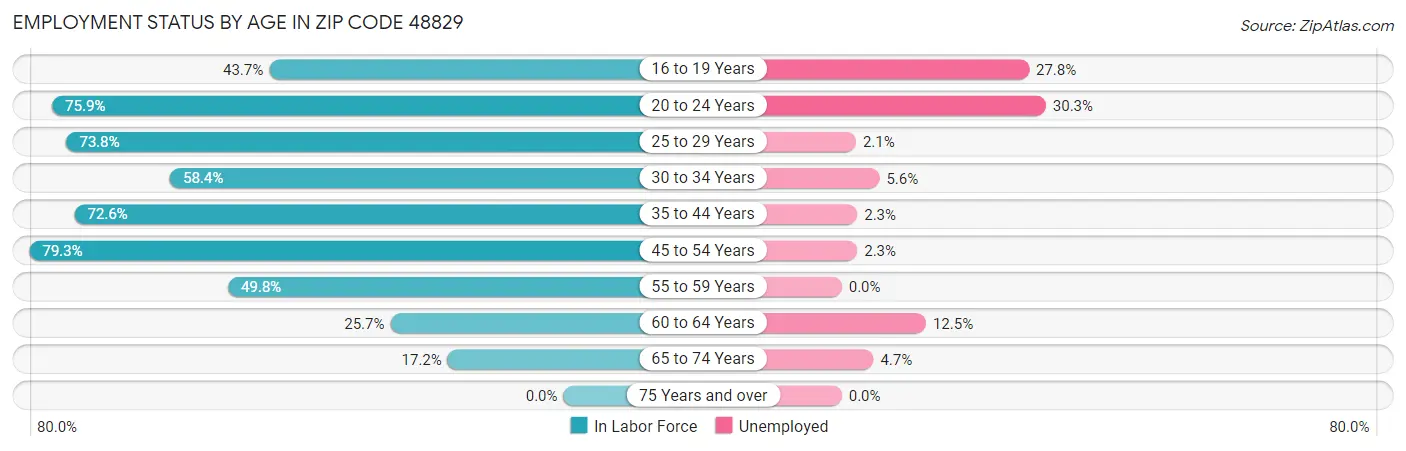 Employment Status by Age in Zip Code 48829