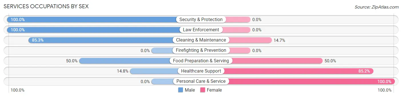 Services Occupations by Sex in Zip Code 48829