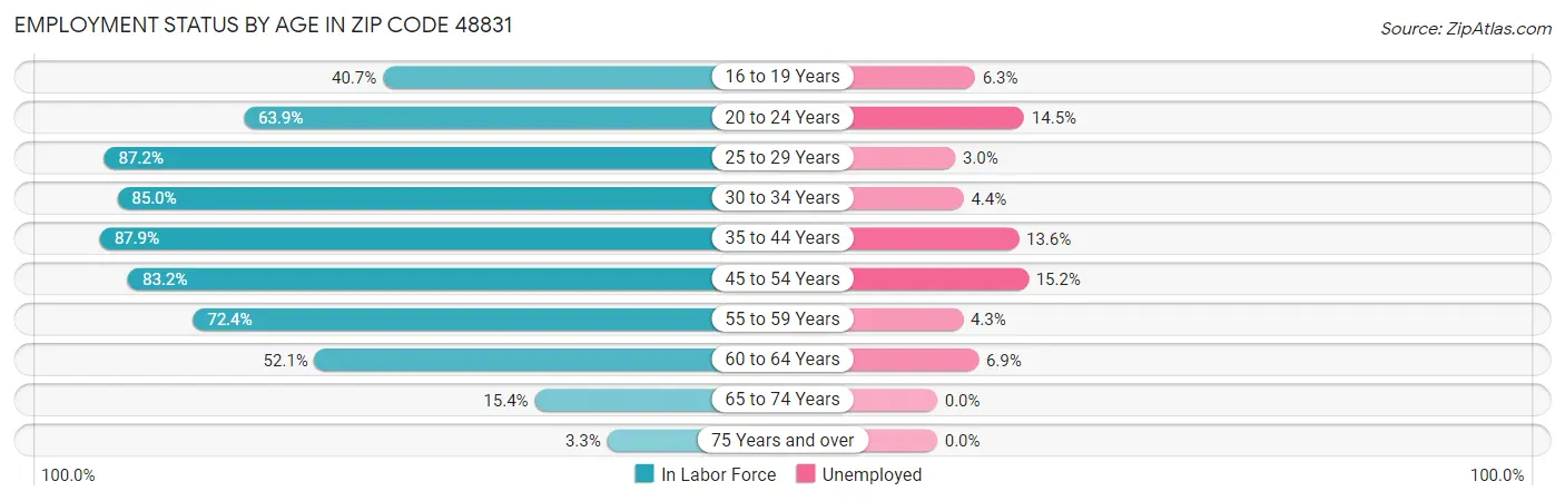 Employment Status by Age in Zip Code 48831
