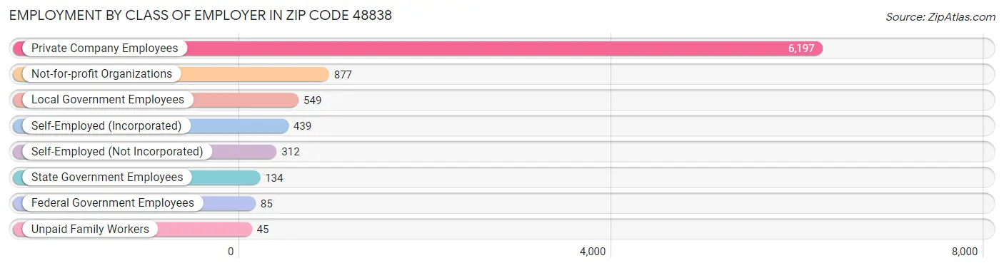 Employment by Class of Employer in Zip Code 48838