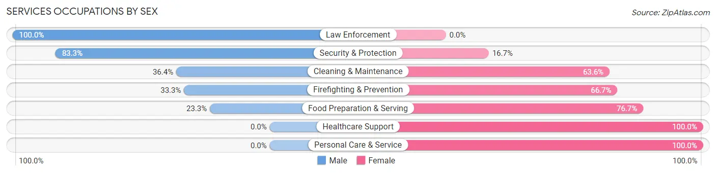 Services Occupations by Sex in Zip Code 48849