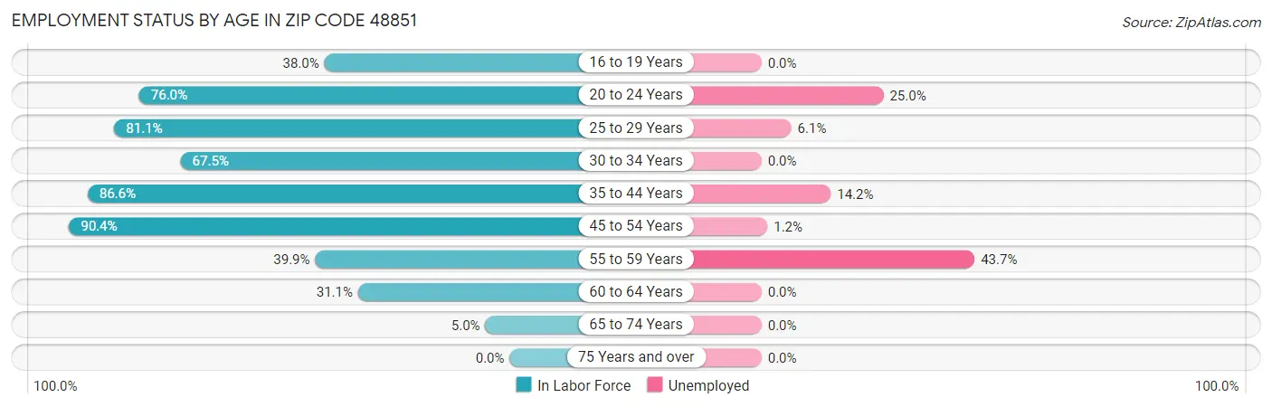 Employment Status by Age in Zip Code 48851