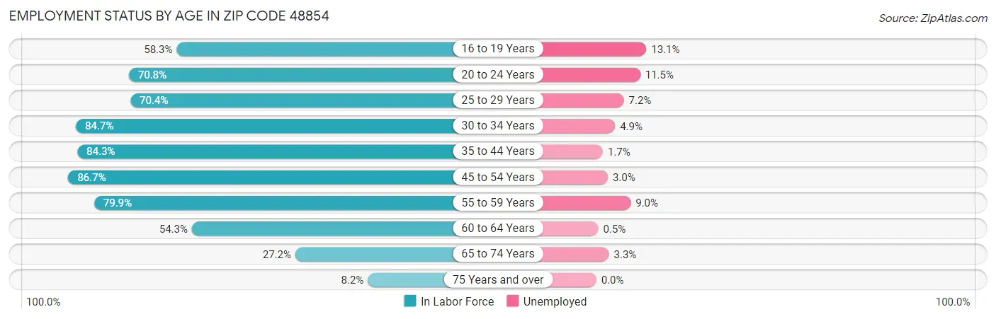 Employment Status by Age in Zip Code 48854