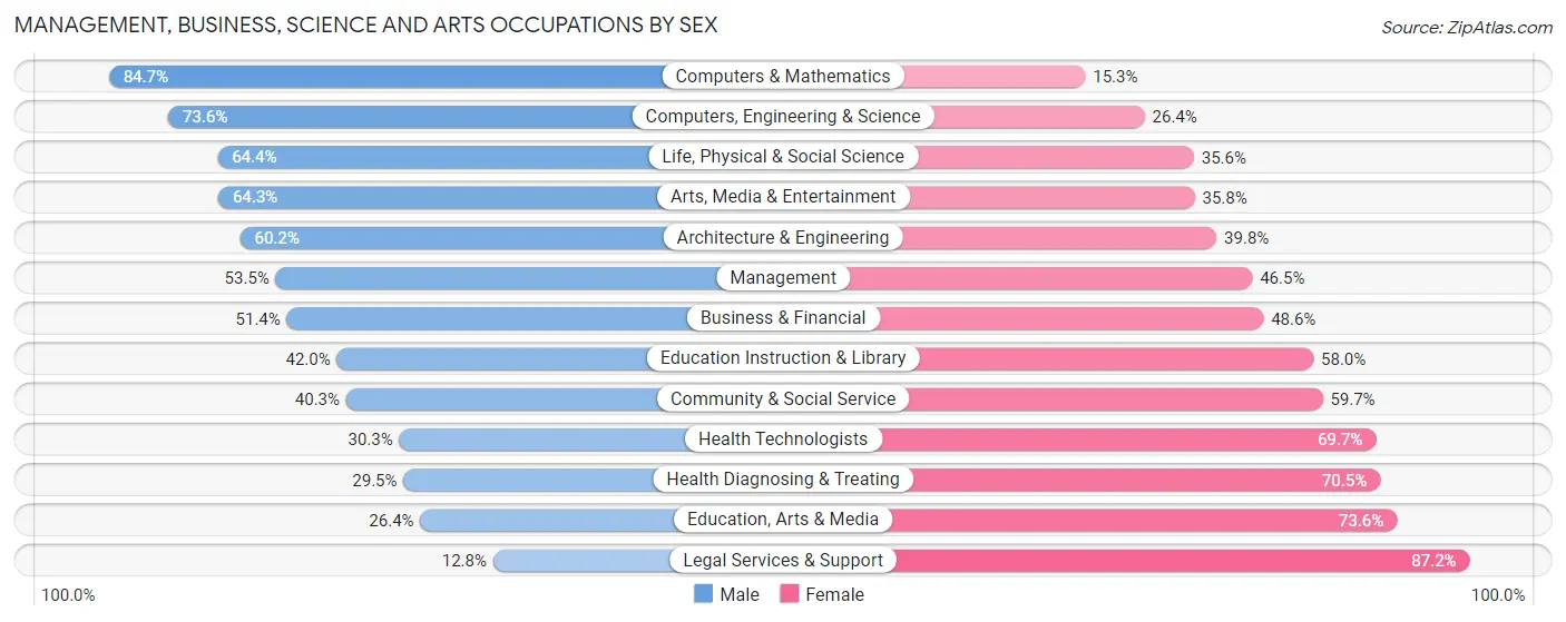 Management, Business, Science and Arts Occupations by Sex in Zip Code 48858