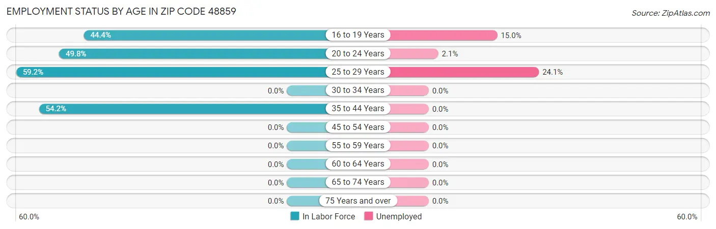 Employment Status by Age in Zip Code 48859
