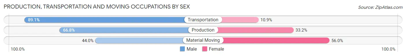 Production, Transportation and Moving Occupations by Sex in Zip Code 48864