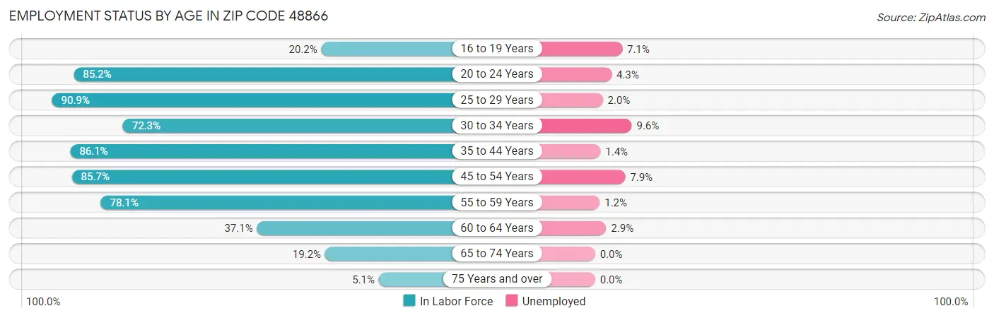Employment Status by Age in Zip Code 48866