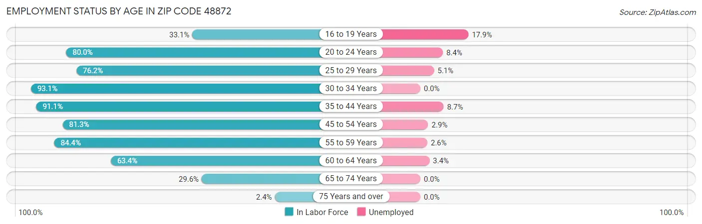 Employment Status by Age in Zip Code 48872