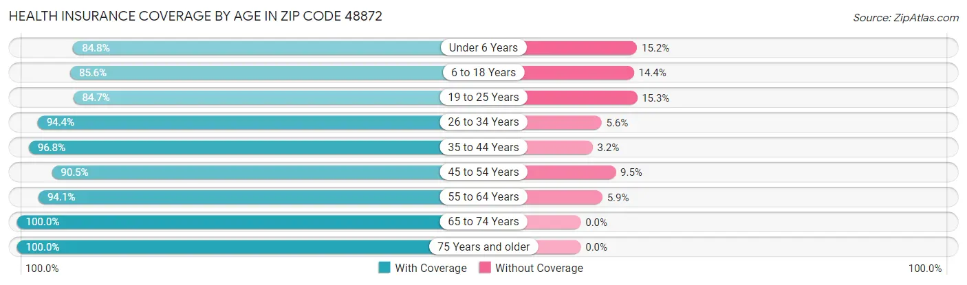 Health Insurance Coverage by Age in Zip Code 48872