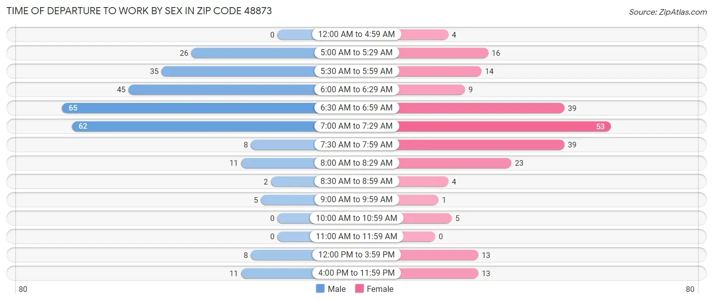 Time of Departure to Work by Sex in Zip Code 48873