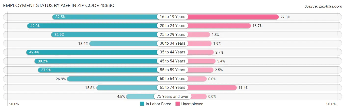 Employment Status by Age in Zip Code 48880