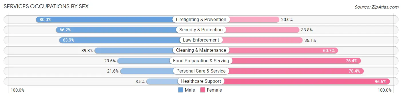 Services Occupations by Sex in Zip Code 48883