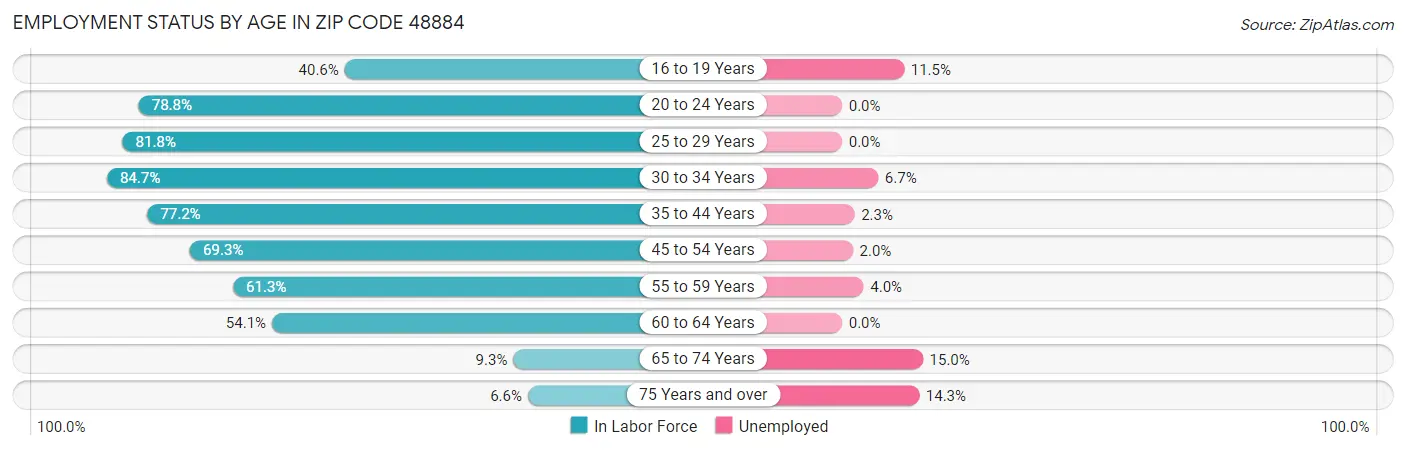 Employment Status by Age in Zip Code 48884