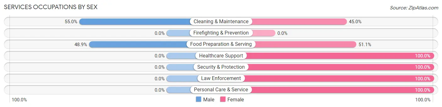 Services Occupations by Sex in Zip Code 48890
