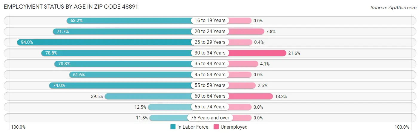 Employment Status by Age in Zip Code 48891