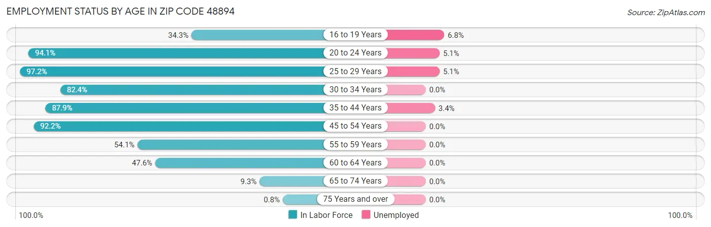 Employment Status by Age in Zip Code 48894