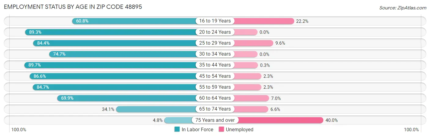 Employment Status by Age in Zip Code 48895