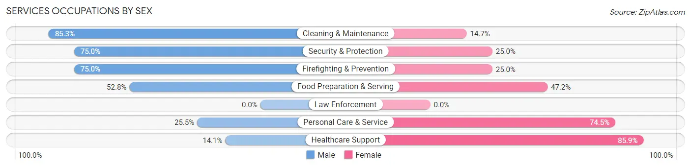 Services Occupations by Sex in Zip Code 49008