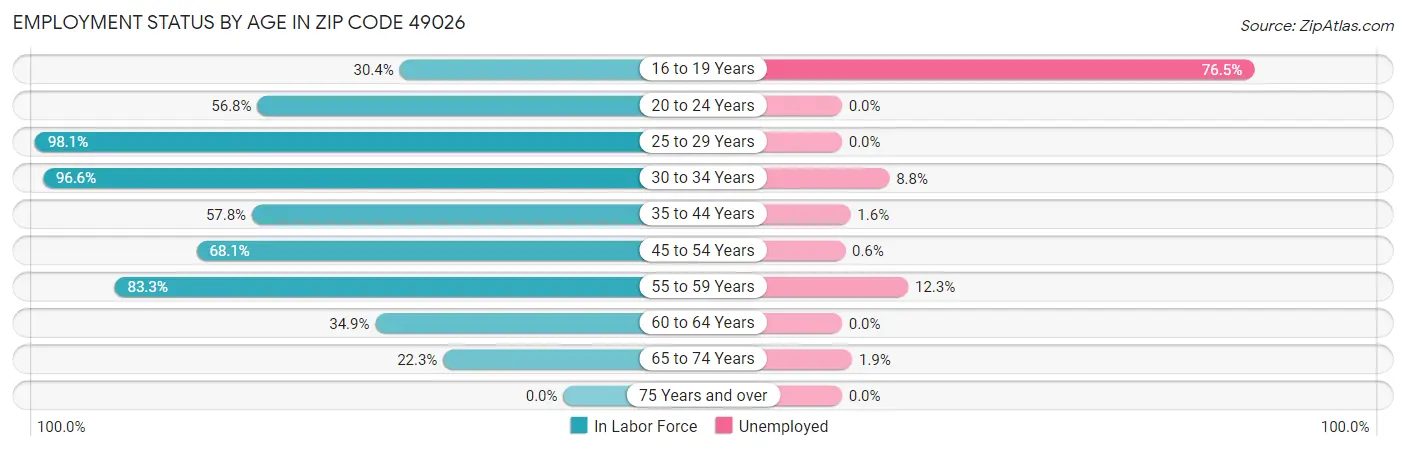 Employment Status by Age in Zip Code 49026