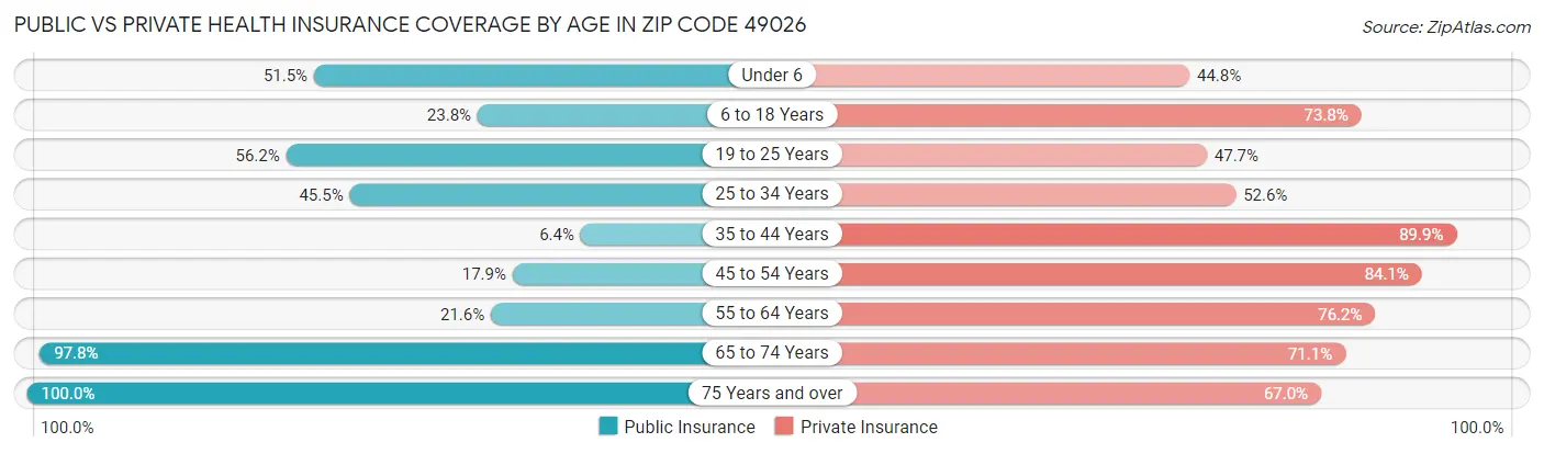 Public vs Private Health Insurance Coverage by Age in Zip Code 49026