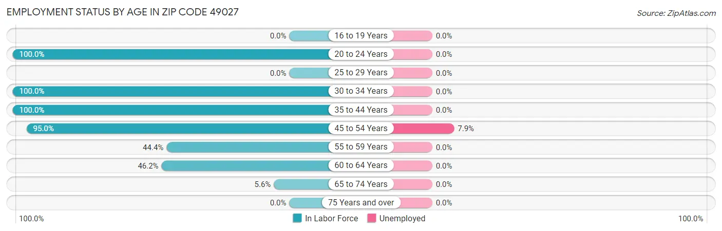 Employment Status by Age in Zip Code 49027