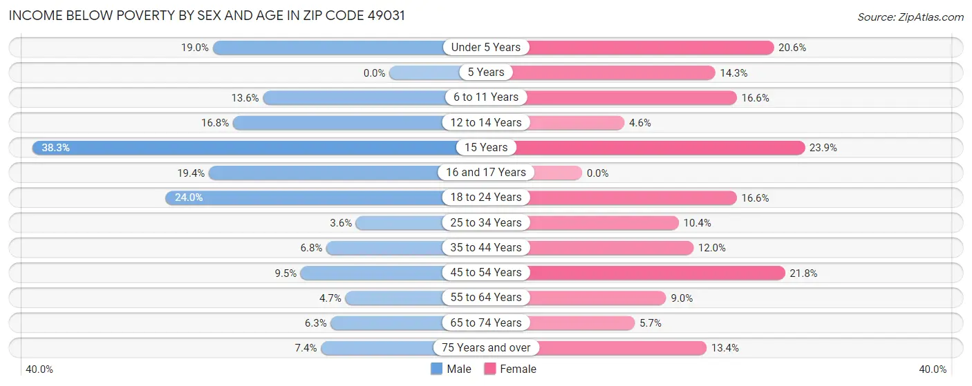 Income Below Poverty by Sex and Age in Zip Code 49031