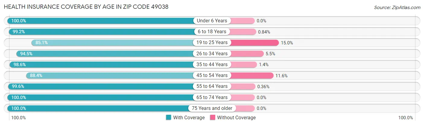 Health Insurance Coverage by Age in Zip Code 49038