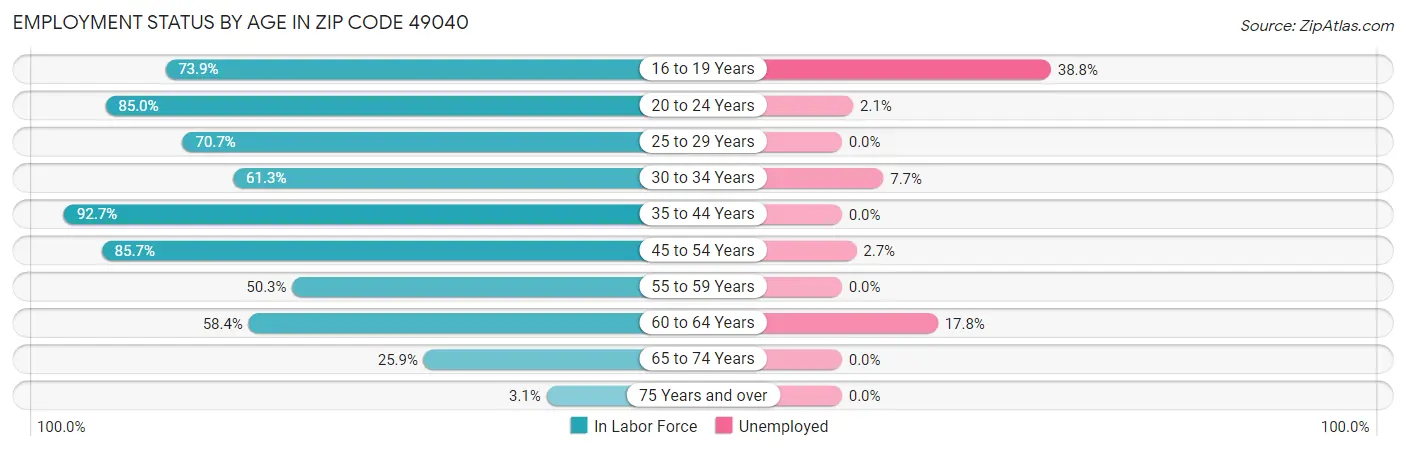 Employment Status by Age in Zip Code 49040