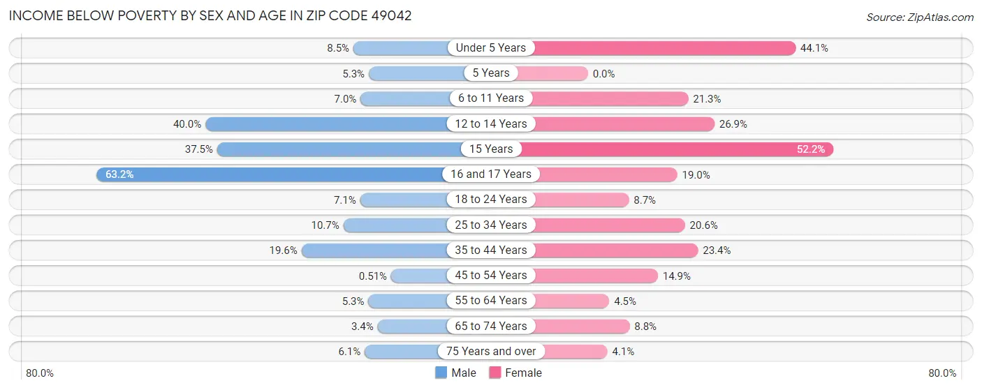 Income Below Poverty by Sex and Age in Zip Code 49042