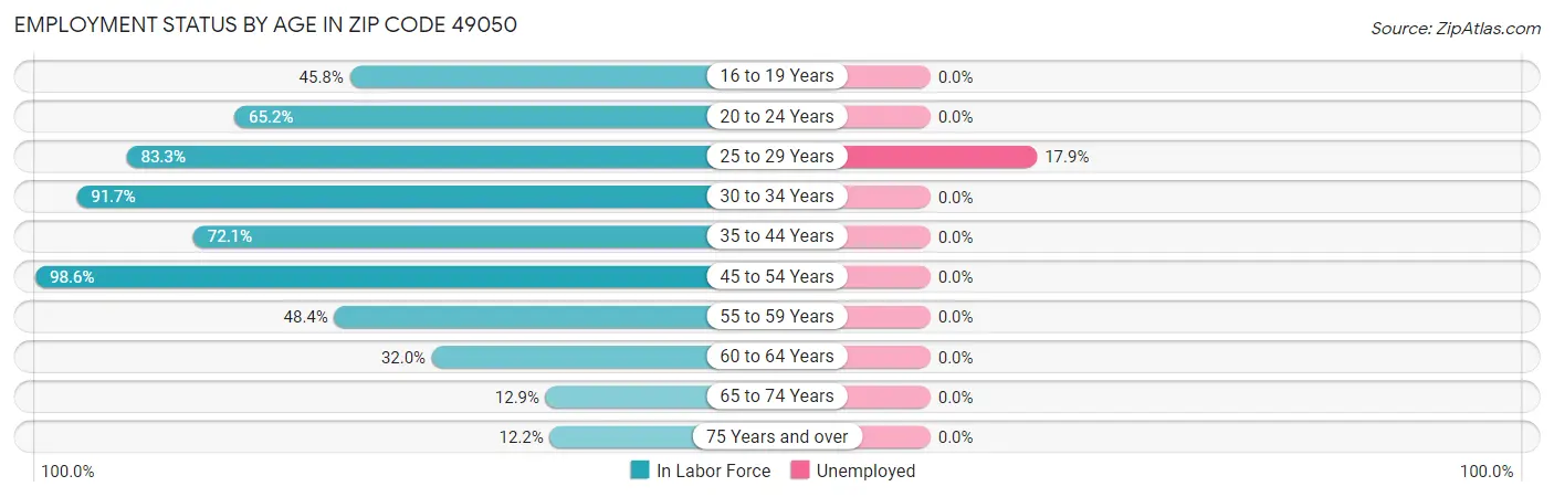 Employment Status by Age in Zip Code 49050