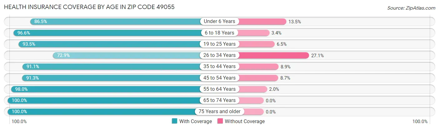 Health Insurance Coverage by Age in Zip Code 49055