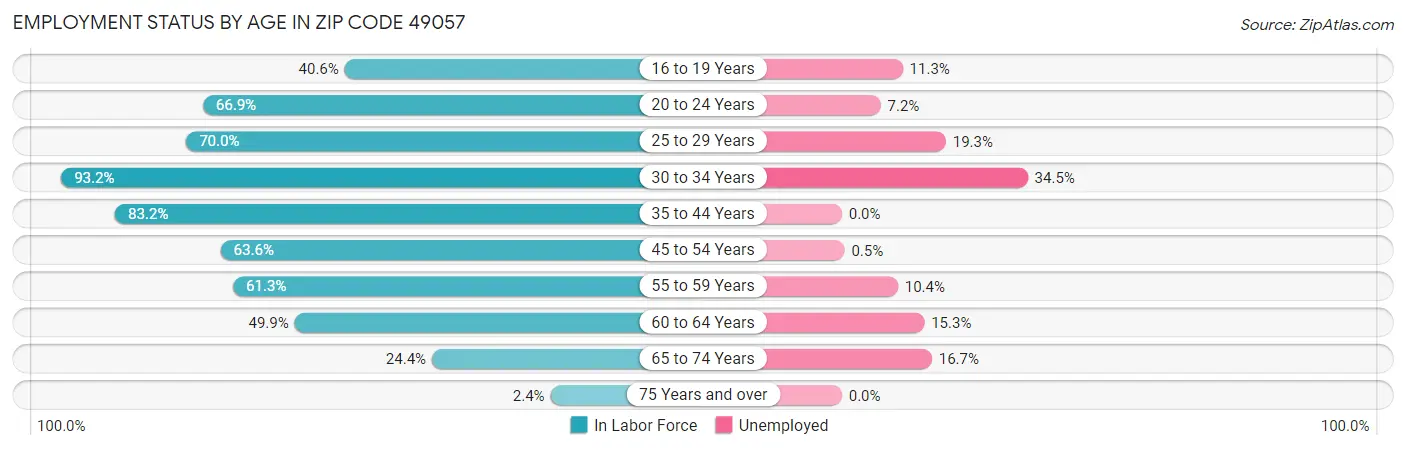 Employment Status by Age in Zip Code 49057