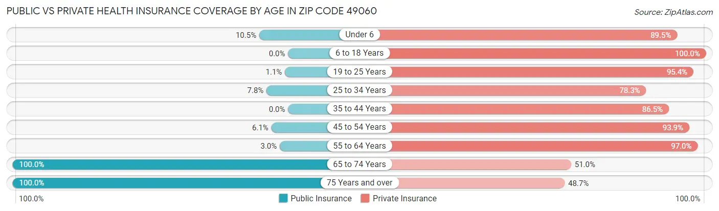Public vs Private Health Insurance Coverage by Age in Zip Code 49060