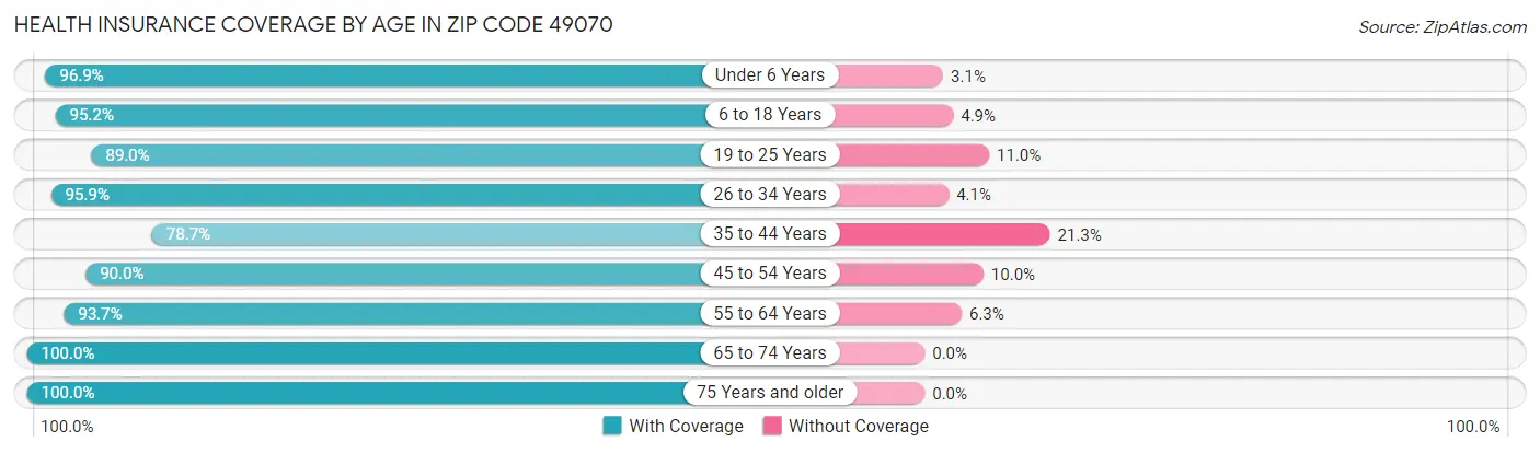 Health Insurance Coverage by Age in Zip Code 49070