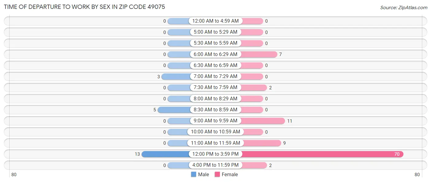 Time of Departure to Work by Sex in Zip Code 49075