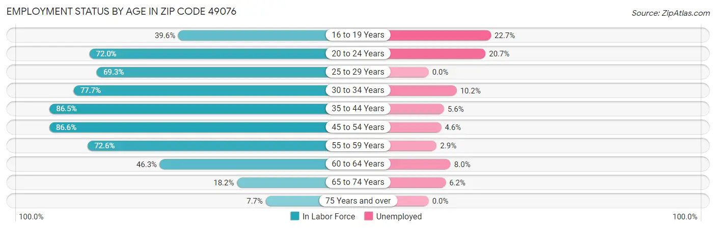 Employment Status by Age in Zip Code 49076