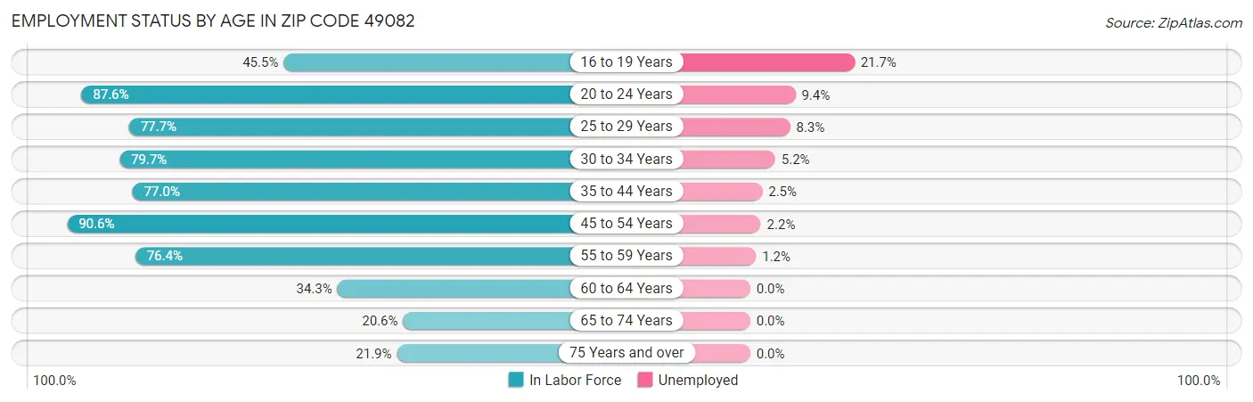 Employment Status by Age in Zip Code 49082