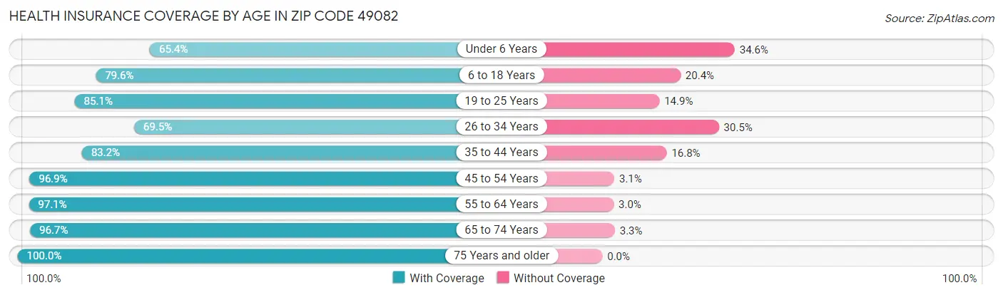 Health Insurance Coverage by Age in Zip Code 49082
