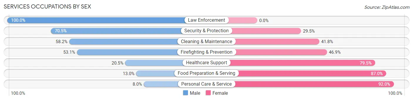 Services Occupations by Sex in Zip Code 49082