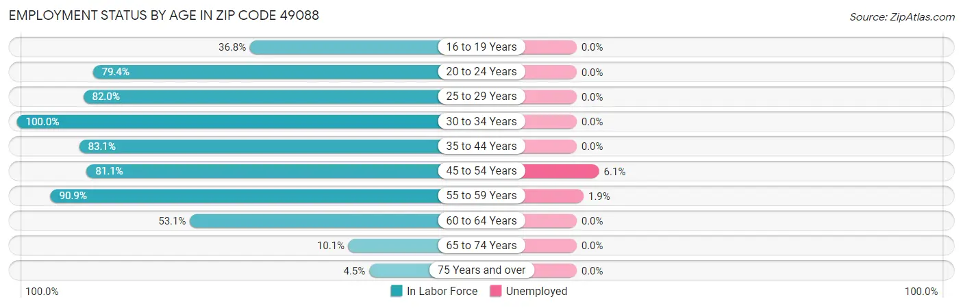 Employment Status by Age in Zip Code 49088
