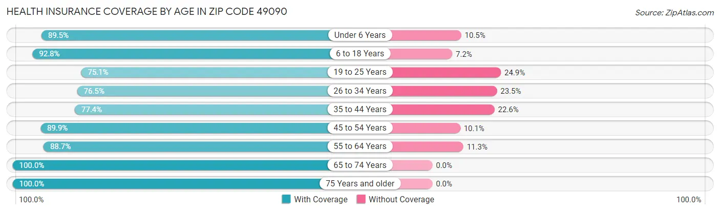 Health Insurance Coverage by Age in Zip Code 49090