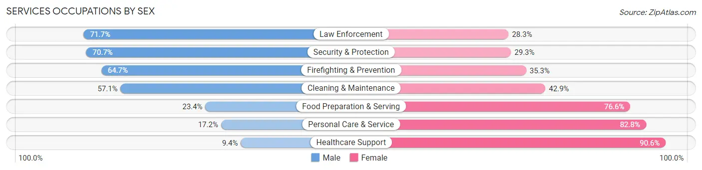 Services Occupations by Sex in Zip Code 49091