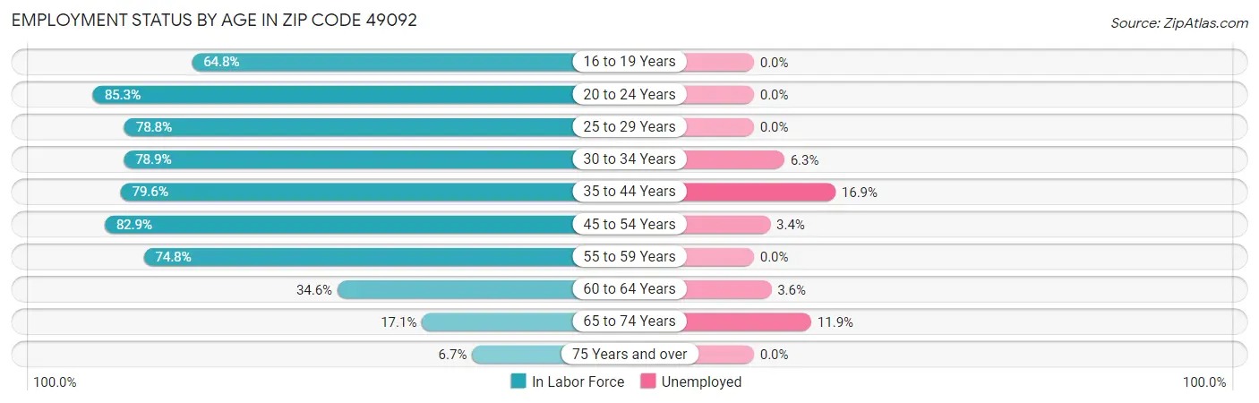 Employment Status by Age in Zip Code 49092