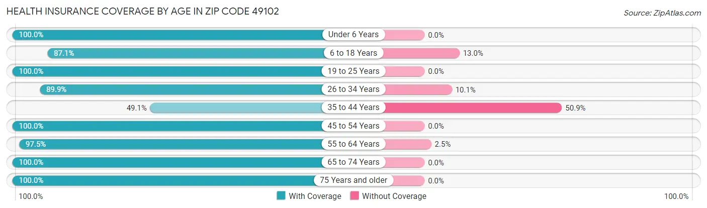 Health Insurance Coverage by Age in Zip Code 49102