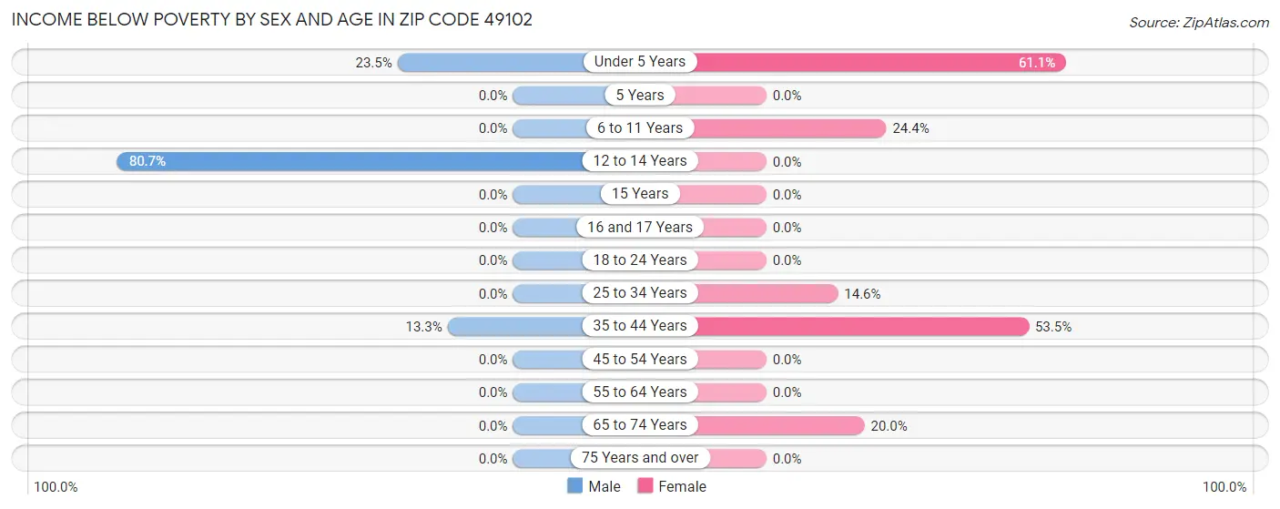 Income Below Poverty by Sex and Age in Zip Code 49102