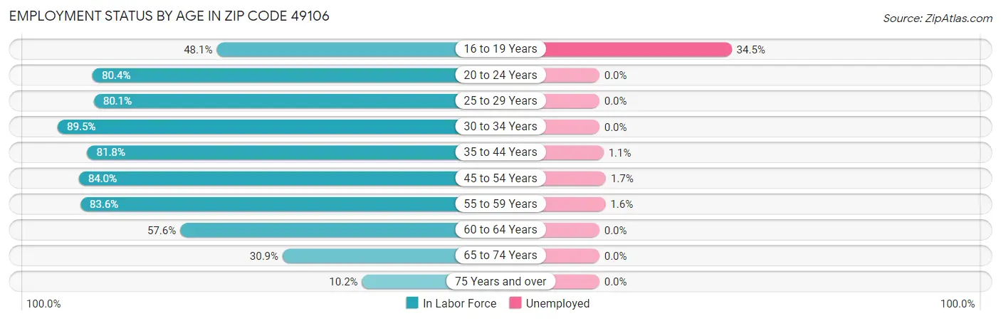 Employment Status by Age in Zip Code 49106