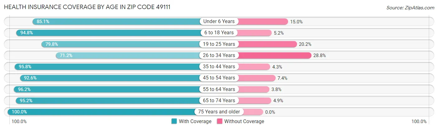 Health Insurance Coverage by Age in Zip Code 49111
