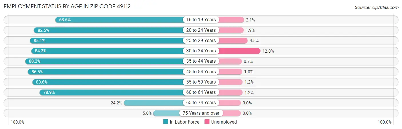 Employment Status by Age in Zip Code 49112