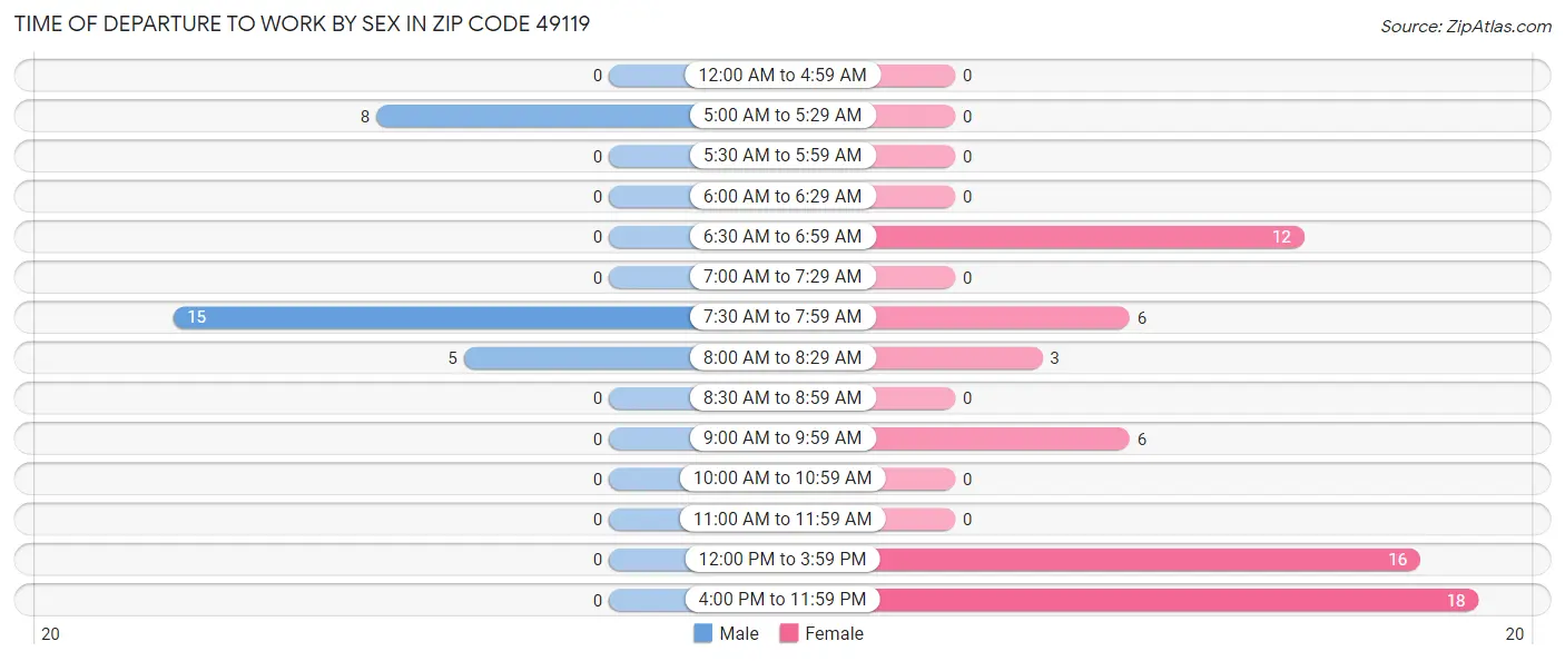 Time of Departure to Work by Sex in Zip Code 49119
